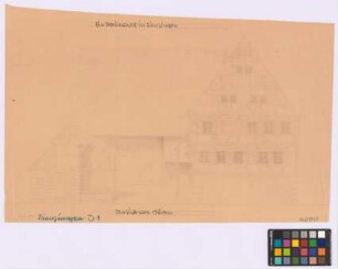 Lienzingen ([Landkreis Vaihingen]): Bauernhof. - Wohnhaus (Süd-Giebel-Ansicht). - [Schweine- und Hühnerstall] (Ansicht). - Stall (Seiten-Ansicht)