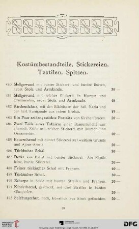 Kostümbestandteile, Stickereien, Textilen, Spitzen (Nr. 480-599)