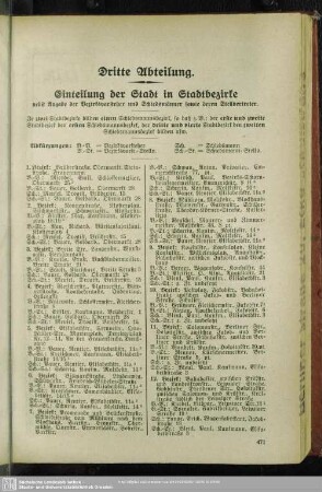 Dritte Abteilung. Einteilung der Stadt