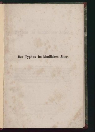 Der Typhus im kindlichen Alter