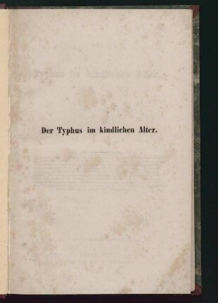 Der Typhus im kindlichen Alter