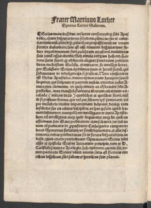 Frater Martinus Luther Optimo Lectori Salutem.