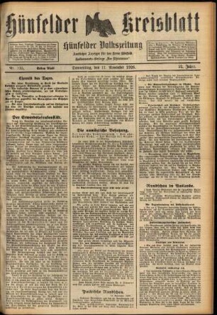 Erste Ausgabe vom Donnerstag, den 11. November 1926.