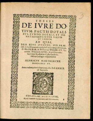 Theses De Iure Dotium, Pactis Dotalibus, Fundo Dotali, Et Donationibus Inter Virum Et Uxorem
