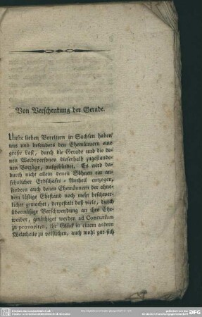 Von Verschenkung der Gerade