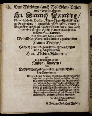 Dem Würdigen, auch Wol Edlen, Vesten und Hochgelahrten Hn. Dieterich Konerding [...]