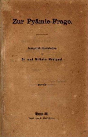 Zur Pyämie-Frage : Inaugural-Dissertation