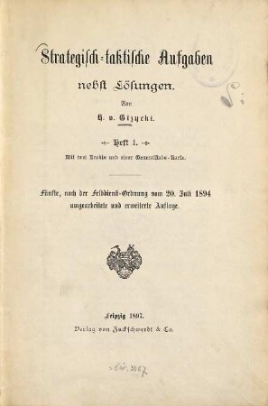 Strategisch-taktische Aufgaben nebst Lösungen, 1
