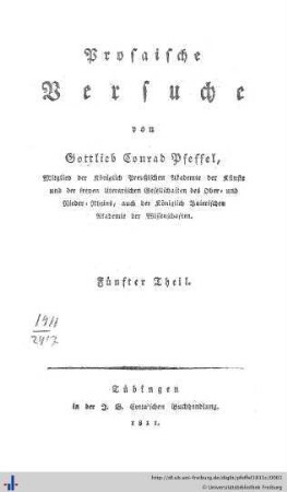 Fünfter Theil: Prosaische Versuche