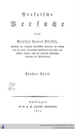 Fünfter Theil: Prosaische Versuche