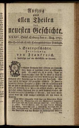 XXXIV. Stück. Coburg, den 21. Aug. 1751.