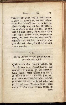 §. III. Dieses Laster machet junge Leute zur Ehe untauglich.
