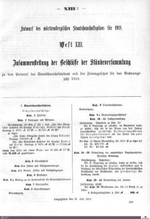 Staatshaushaltsplan 1918, Heft 13