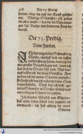 Die 73. Predig. Vom Fürbitt.