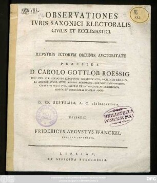 Observationes Ivris Saxonici Electoralis Civilis Et Ecclesiastici