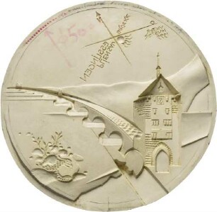 Modell von Victor Huster für die Vorderseite einer Medaille auf die Pliensaubrücke in Esslingen