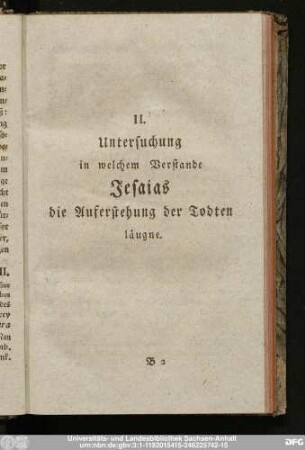 II. Untersuchung in welchem Verstande Jesaias die Auferstehung der Todten läugne.