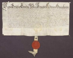 Der Propst zu Ellwangen belehnt den Kurfürsten von der Pfalz bzw. dessen Lehnsträger mit der Burg Strahlenberg, der Stadt Schriesheim sowie zugehörigen Gütern und Gerechtsamen.