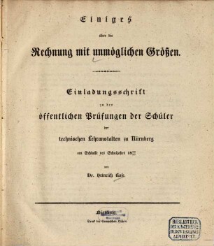 Jahresbericht über die Technischen Lehranstalten in Nürnberg : bekannt gemacht am Schlusse des Schuljahres .... 1836/37