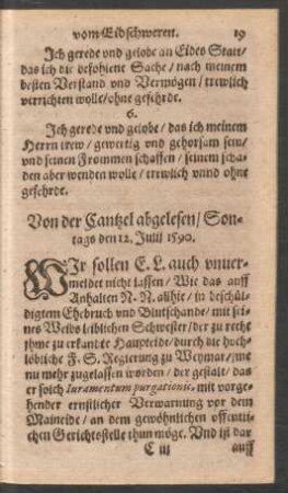 Von der Cantzel abgelesen/ Sontags den 12. Julii 1590.