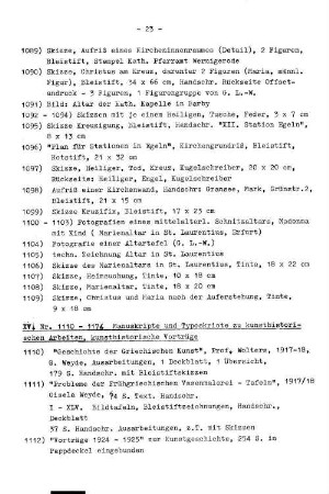 XV. Manuskripte und Typoskripte zu kunsthistorischen Arbeiten, kunsthistorische Vorträge