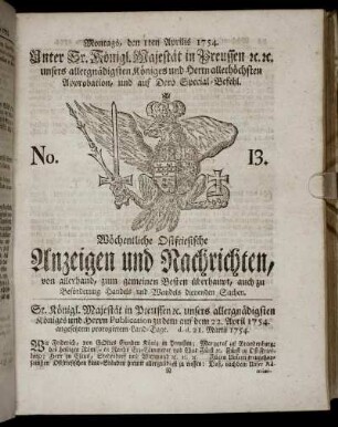 No. 13. Montags, den 1ten Aprilis, 1754.