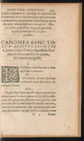 Canones Sanctorum Apostolorum Per Clementem ... Episcopum, in unum congesti.