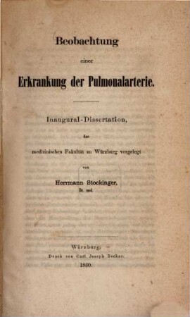 Beobachtung einer Erkrankung der Pulmonalarterie