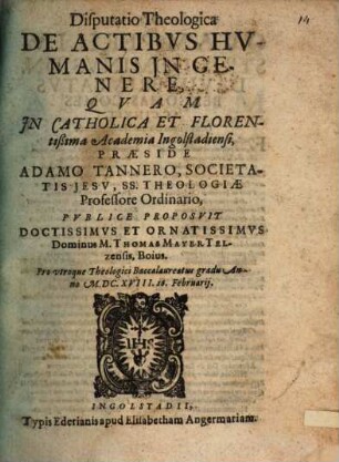 Disp. theol. de actibus humanis in genere