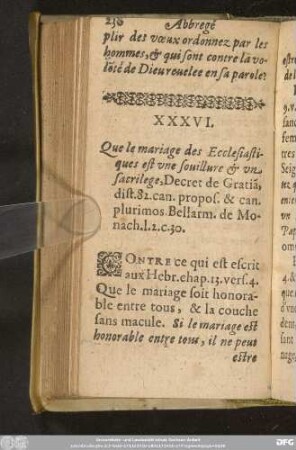XXXVI. Que le mariage des Ecclesiastiques est une souillure & un sacrilege ...
