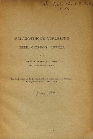 Melanchthon's Vorlesung über Cicero's Officia