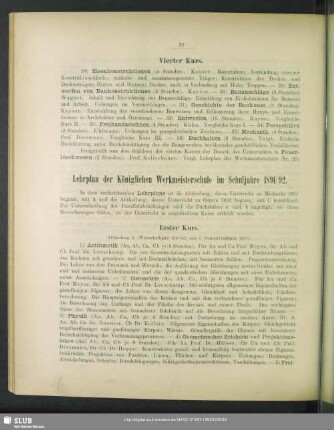 Lehrplan der Königlichen Werkmeisterschule