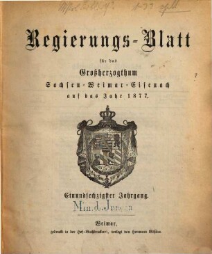 Regierungsblatt für Sachsen-Weimar-Eisenach : auf das Jahr .... 1877 = Jg. 61