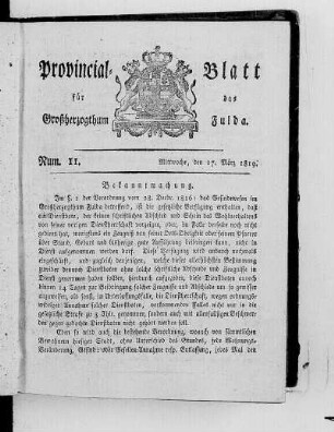 Num. 11, Ausgabe vom 17. März 1819