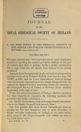 Journal of the Royal Geological Society of Ireland, 6. 1882/84 (1886) = N.S., Vol. 16