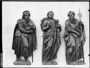Jungingen Katholische Pfarrkirche Sankt Sylvester Emporenbrüstung Relief der Apostel Jakobus majer, Johannes und Thomas (um 1591) von Esafas Gruber