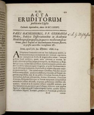 N. IX. [...] Calendis Septembris, Anno M DC LXXXVI.