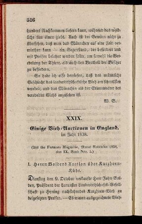 XXIX. Einige Vieh-Auctionen in England im Jahr 1838
