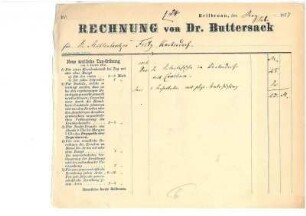 Rechnungsbogen von Dr. med. Th. Buttersack mit der Tax-Ordnung der Heilbronner Ärzte