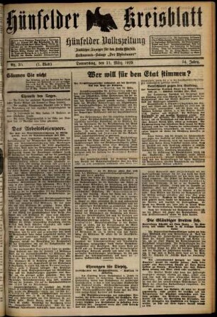 Erste Ausgabe vom Donnerstag, den 21. März 1929.