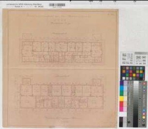 Münster (Münster) Vierfamilienhaus an der Wüllnerstraße Grundrisse Dach- und Obergeschoß 1930 1 : 100 49,5 x 46,5 Pause Westfälische Heimstätte Wohnungsgesellschaft Münsterland