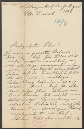 Brief an B. Schott's Söhne : 07.08.1896