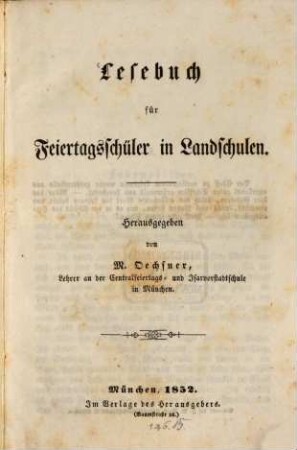 Lesebuch für Feiertagsschüler in Landschulen