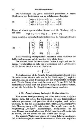 § 20. Ausgleichung bedingter Beobachtungen.