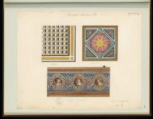 Badehaus auf einem See Monatskonkurrenz April 1862: 3 Ausschnitte der Decken-, Wand- und Bodendekoration
