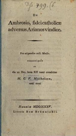 De Ambrosio, fidei catholicae adversus Arianos vindice