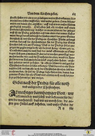 Gebeth nach der Predig für alle noth vnd anligen dder Christenheyt