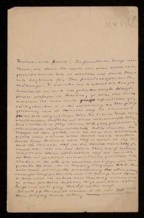 Nr. 9: Brief von Max von Waldberg an Edward Schröder, Heidelberg, 30.4.1892