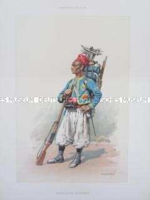 Uniformdarstellung, Gemeiner des Algerischen Schützen-Regiments, Frankreich, um 1890.