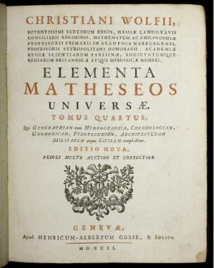 Tomus 4: Christiani Wolfii Elementa Matheseos Universae. Tomus Quartus